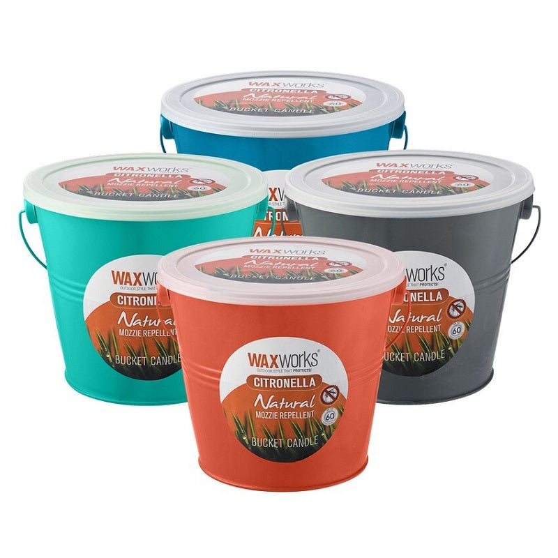 Waxworks Coloured Metal Bucket Citronella Candle - Black-image-1