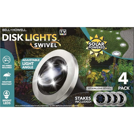 Bell Howell Disk Light Swivel Solar Powered Stainless Steel 4 Pack-image-1