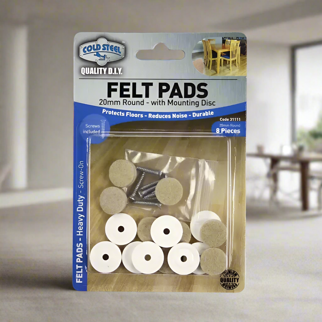 Cold Steel Round Felt Pads with Mounting Disc Beige 20mm - 8 Pack-image-2