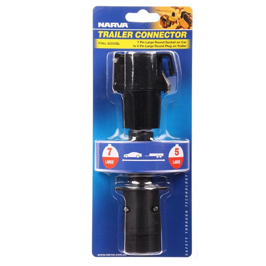 Narva 7 Pin Large Round Socket on Car to 5 Pin Large Round Plug on Trailer 82255BL-image-1