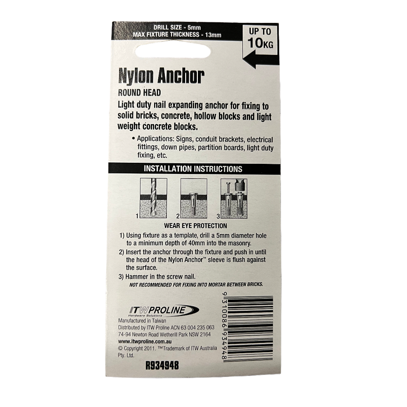 Ramset Brick Nylon Anchor Round Head-image-2