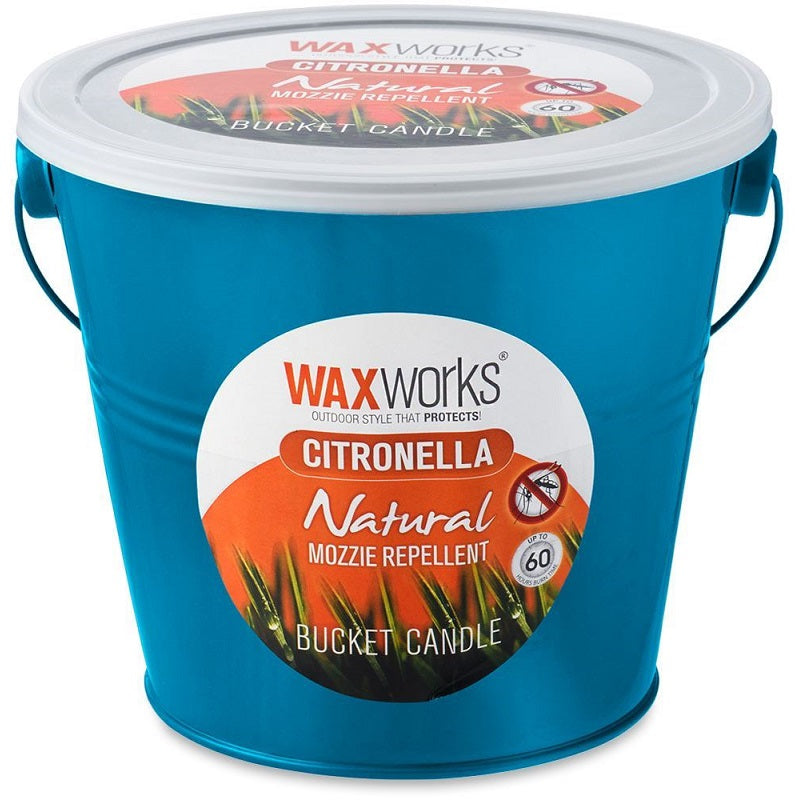 Waxworks Coloured Metal Bucket Citronella Candle