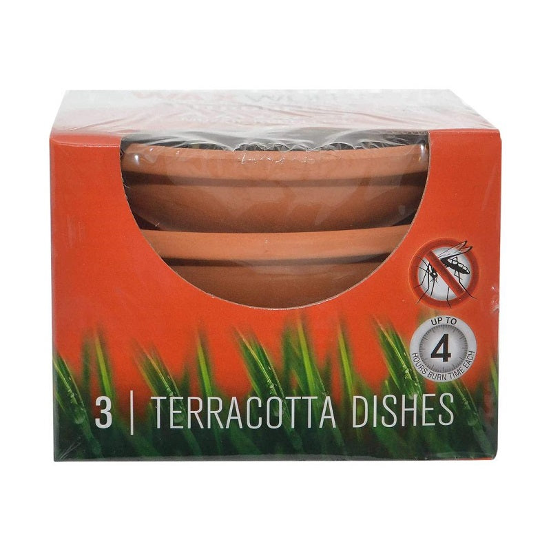 Waxworks Terracotta Pie Dish Citronella Candle 120mm 3 Pack - White-image-2