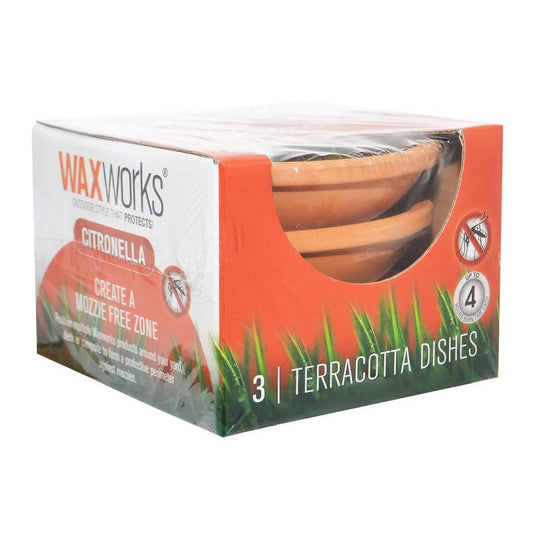 Waxworks Terracotta Pie Dish Citronella Candle 120mm 3 Pack - White-image-1