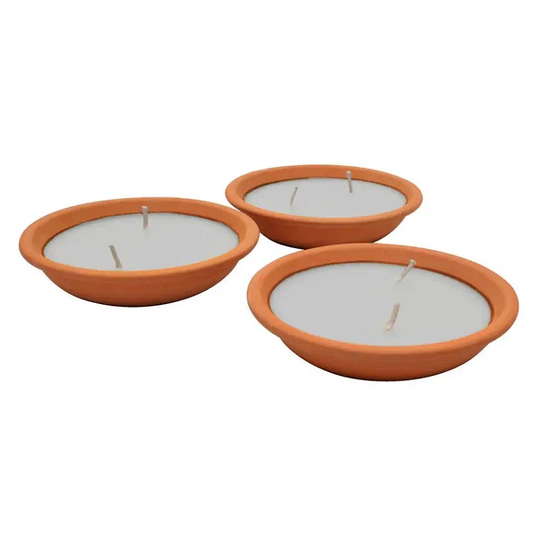 Waxworks Terracotta Pie Dish Citronella Candle 120mm 3 Pack - White-image-3